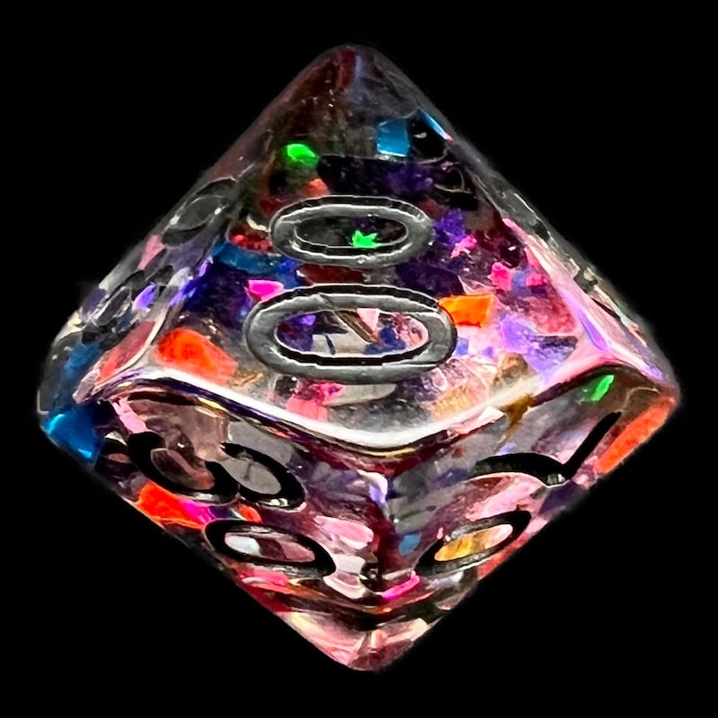 TDSO Confetti Rainbow & Black Percentile Dice