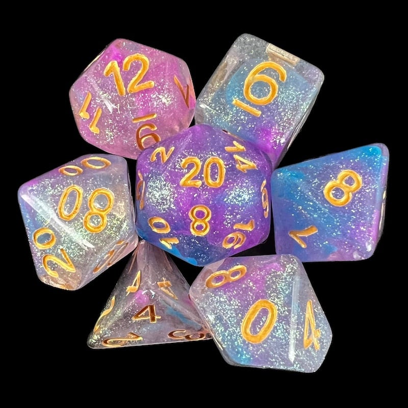 TDSO Confetti Sky Burst Blue & Purple 7 Dice Polyset