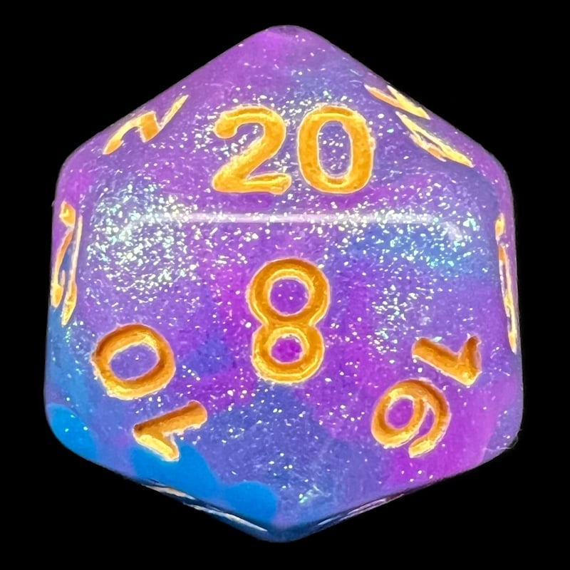 TDSO Confetti Sky Burst Blue & Purple D20 Dice