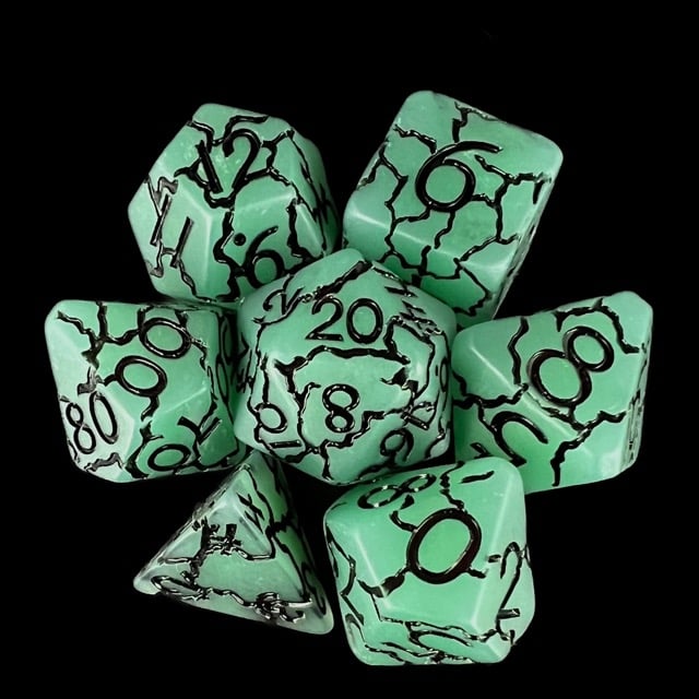 TDSO Crackle Jade & Black 7 Dice Polyset