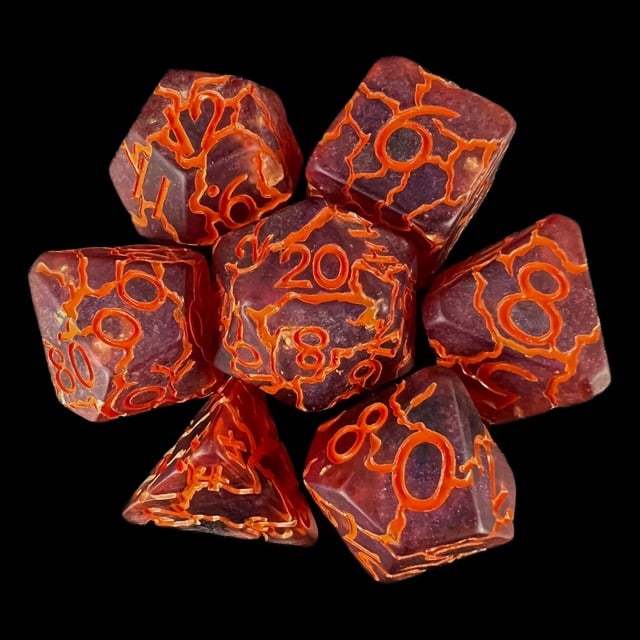 TDSO Crackle Purple & Orange 7 Dice Polyset
