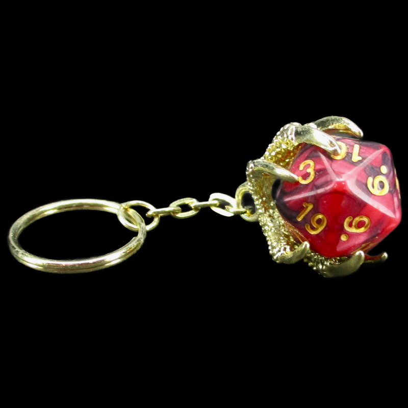 TDSO Dragon Claw Dice Keyring - Gold with Duel Black & Red D20 Dice