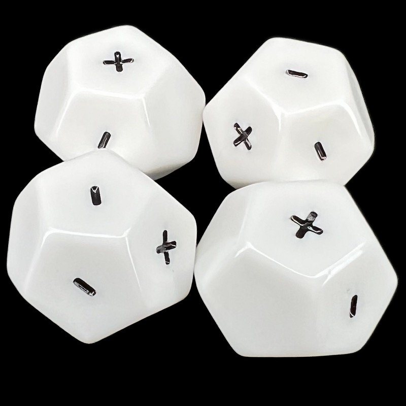 DodecaDice Double Fate/Fudge Opaque White & Black 12 Sided Dice Set (4)