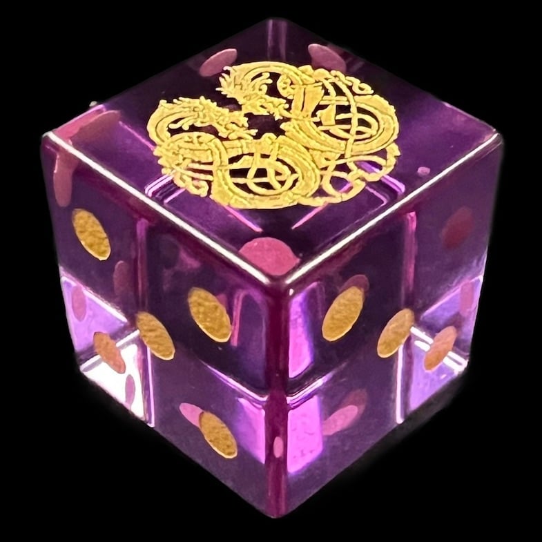 TDSO Dragonmeet Zircon Glass Amethyst & Gold D6 Spot Dice