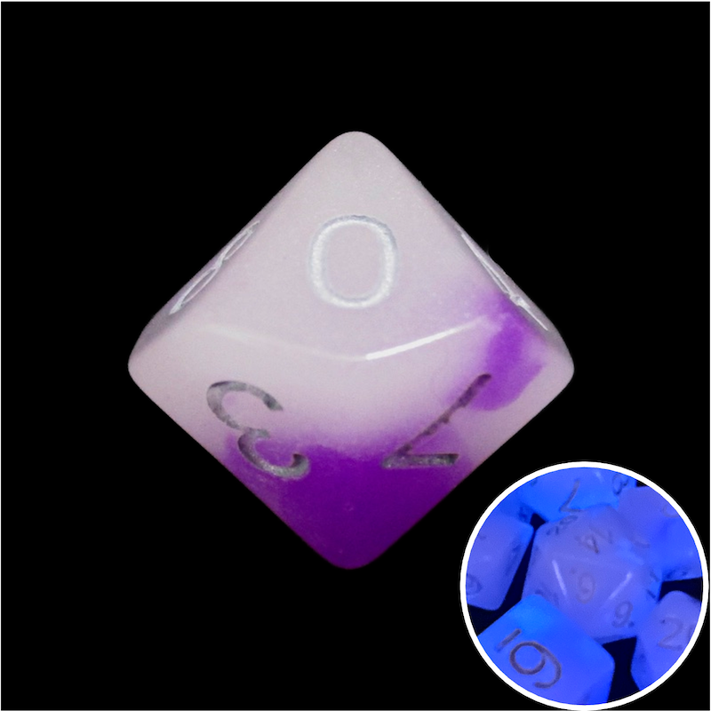 TDSO Duel Amethyst & White Glow in the Dark D10 Dice