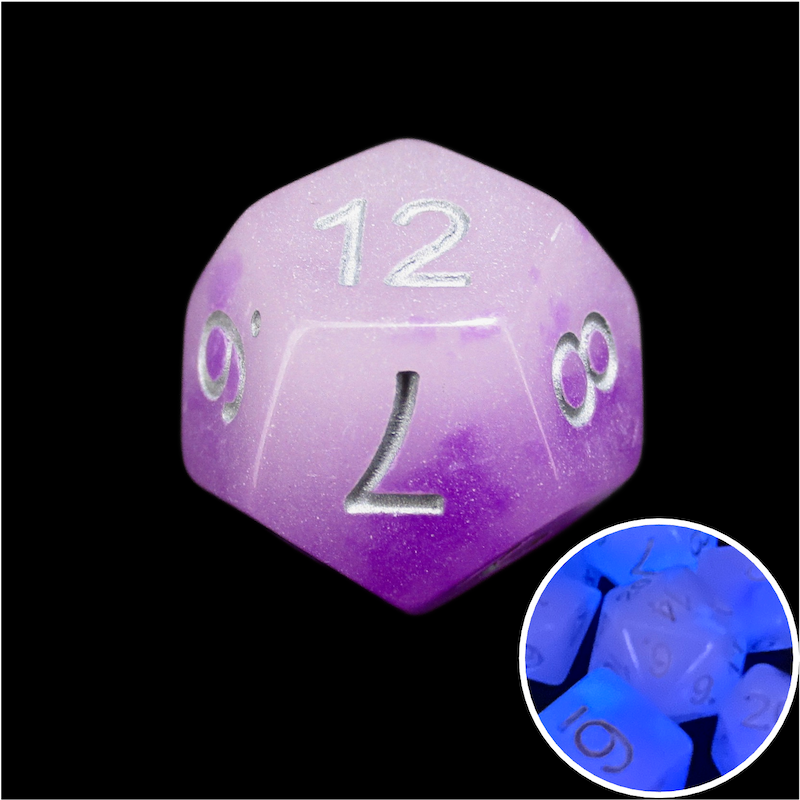TDSO Duel Amethyst & White Glow in the Dark D12 Dice