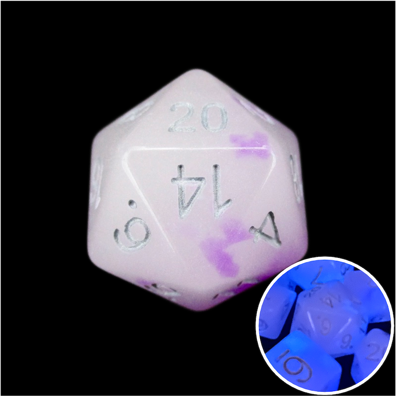 TDSO Duel Amethyst & White Glow in the Dark D20 Dice