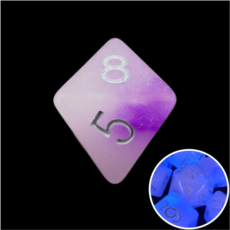 TDSO Duel Amethyst &amp; White Glow in the Dark D8 Dice