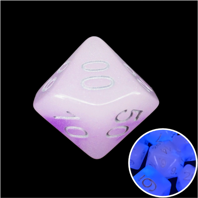 TDSO Duel Amethyst & White Glow in the Dark Percentile Dice