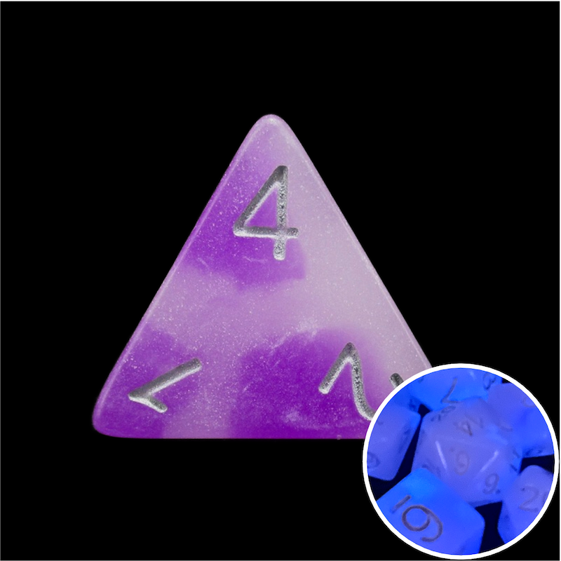 TDSO Duel Amethyst & White Glow in the Dark D4 Dice