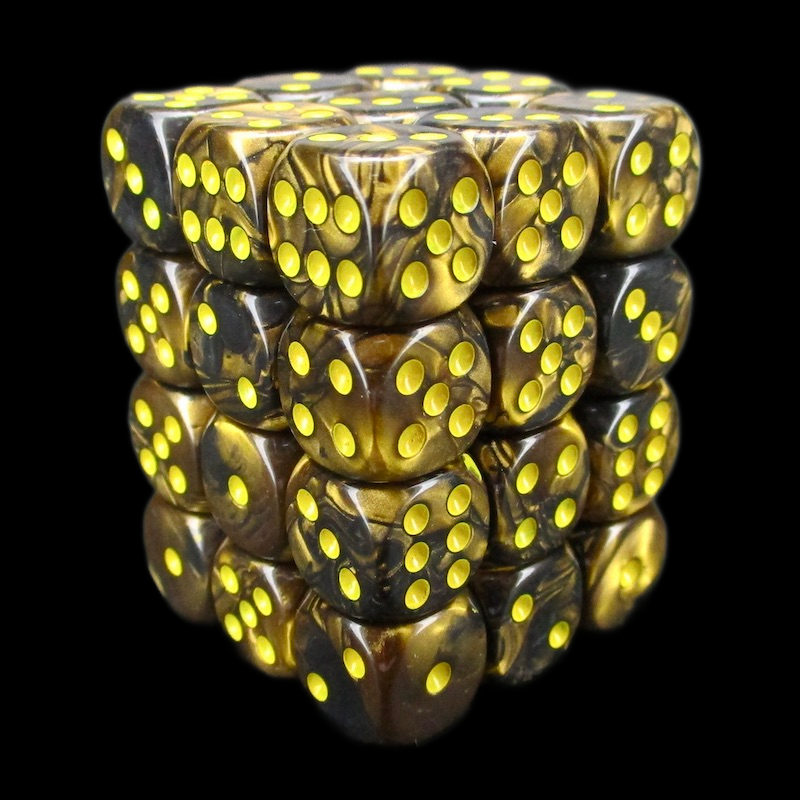 TDSO Duel Black & Golden With Yellow 36 x D6 Dice Set