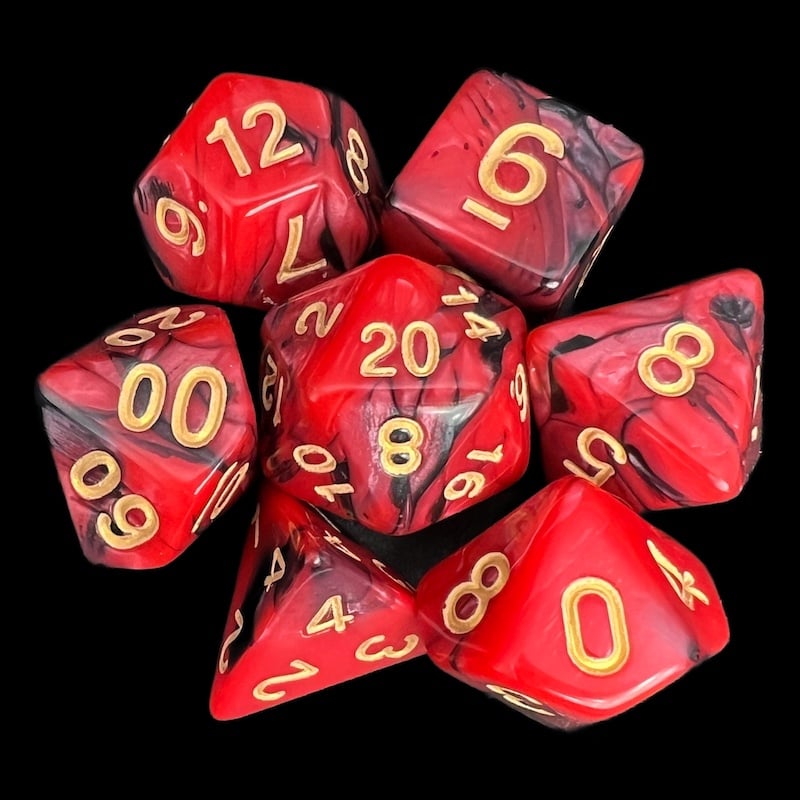 TDSO Duel Black & Red With Gold 7 Dice Polyset