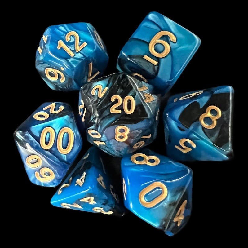 TDSO Duel Black & Teal 7 Dice Polyset