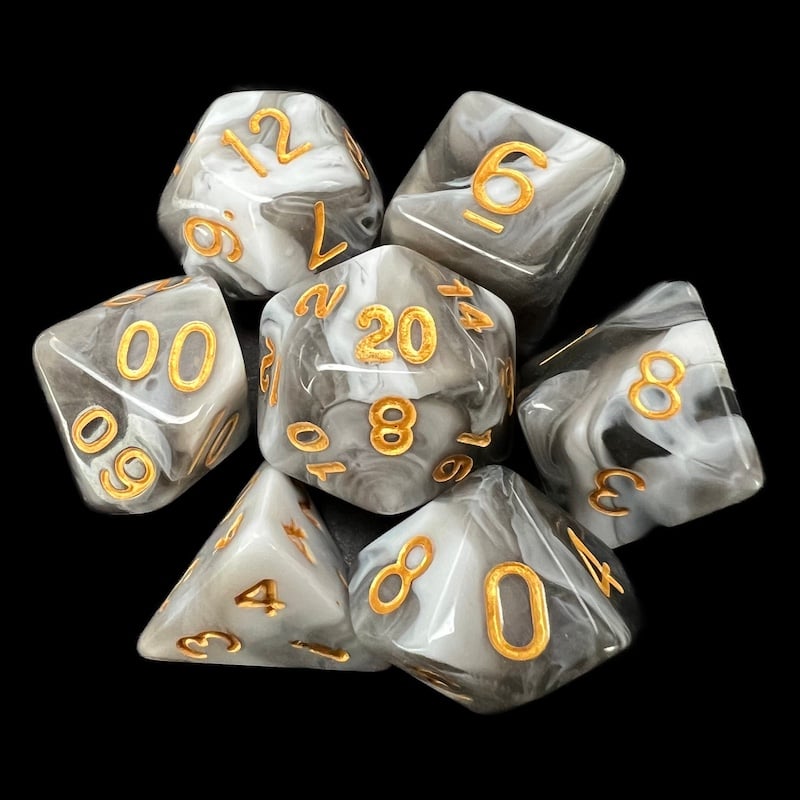 TDSO Duel Black & White with Gold 7 Dice Polyset