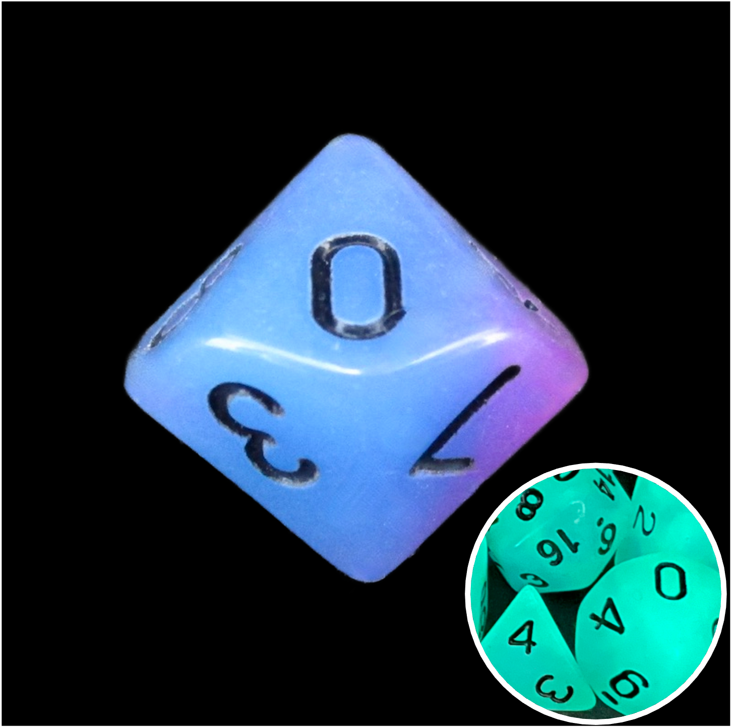 TDSO Duel Blue & Purple Glow in the Dark D10 Dice