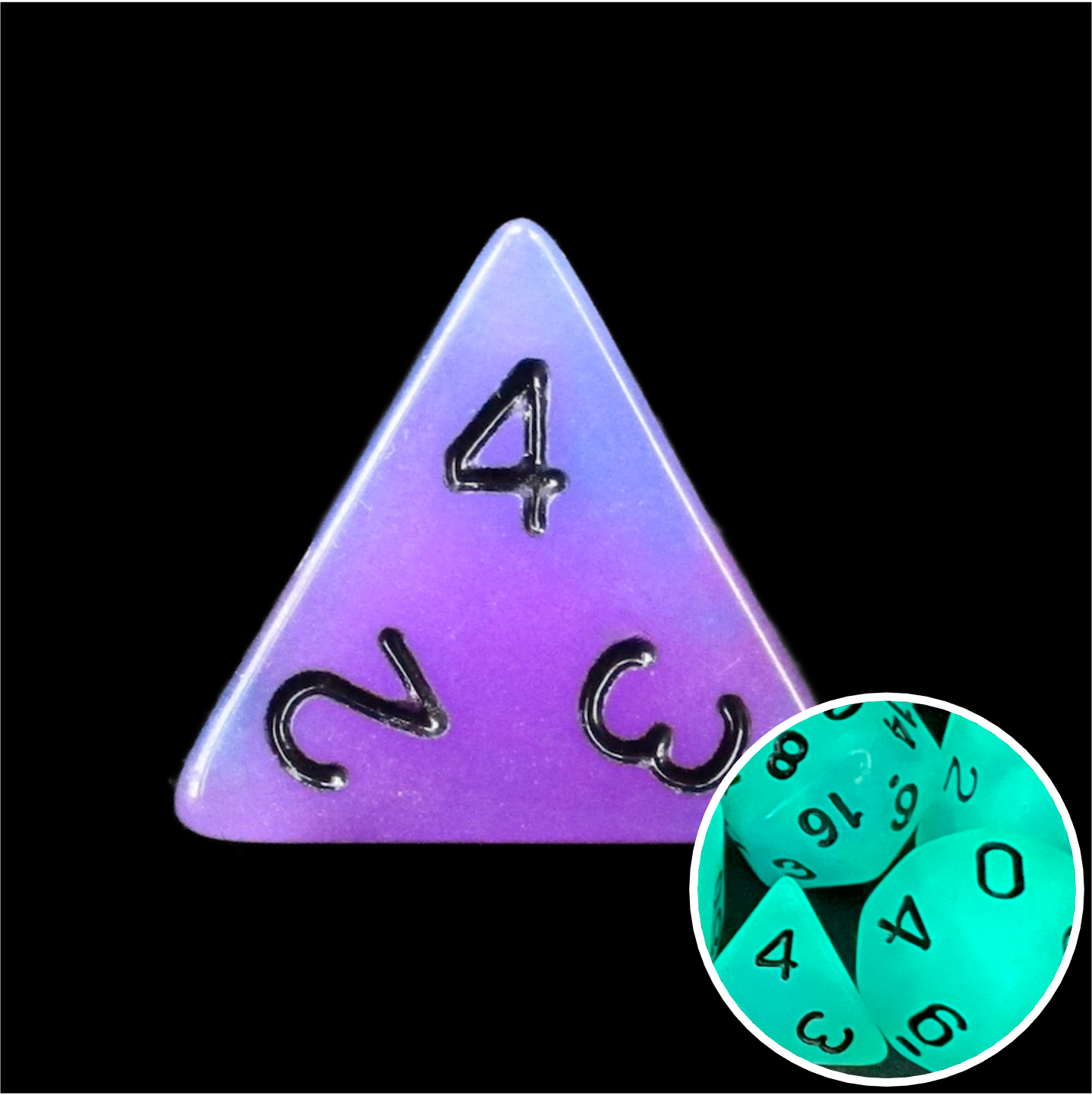 TDSO Duel Blue & Purple Glow in the Dark D4 Dice