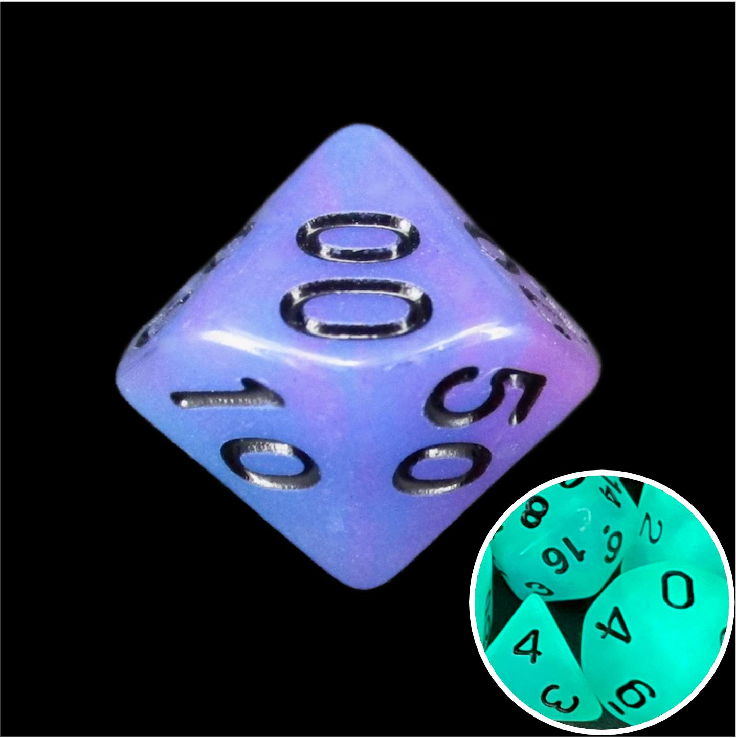 TDSO Duel Blue & Purple Glow in the Dark Percentile Dice