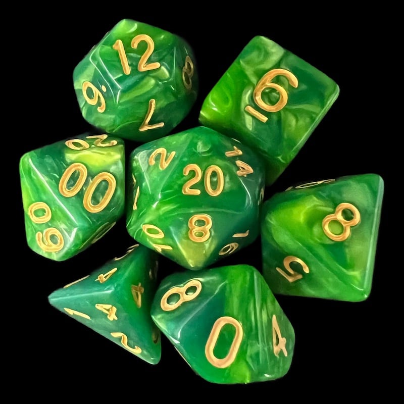 TDSO Duel Dark Green & Pearl Light Green 7 Dice Polyset