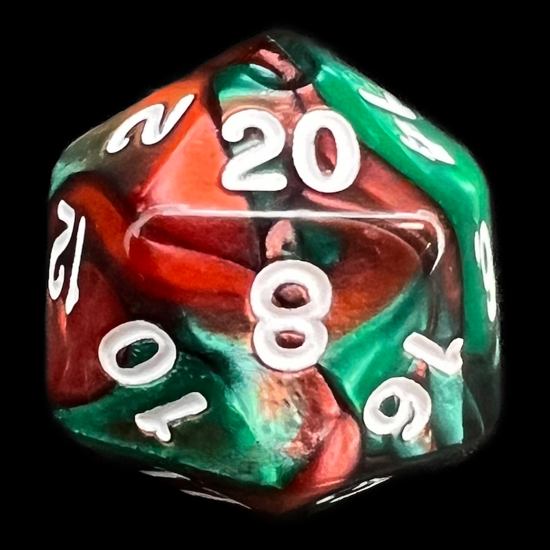 TDSO Duel Green & Red D20 Dice