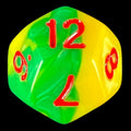 HALF PRICE CLEARANCE TDSO Duel Green & Yellow With Red D12 Dice