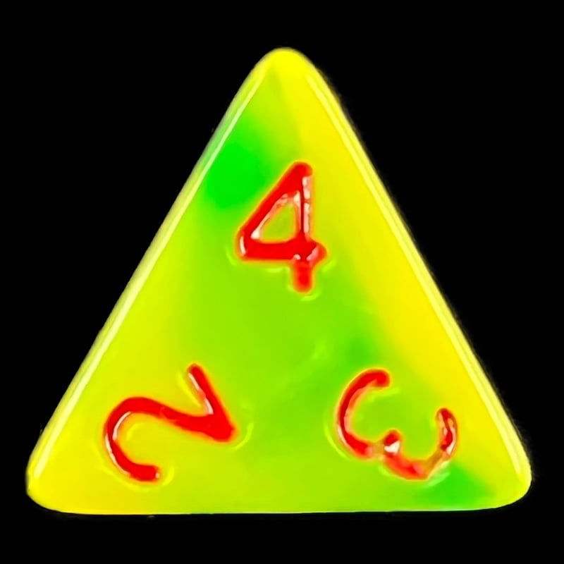 HALF PRICE CLEARANCE TDSO Duel Green & Yellow With Red D4 Dice