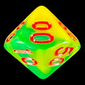 HALF PRICE CLEARANCE TDSO Duel Green & Yellow With Red Percentile Dice