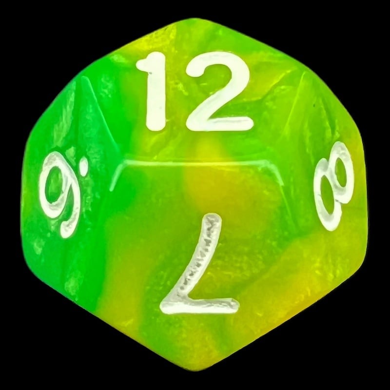 TDSO Duel Green & Yellow With White D12 Dice