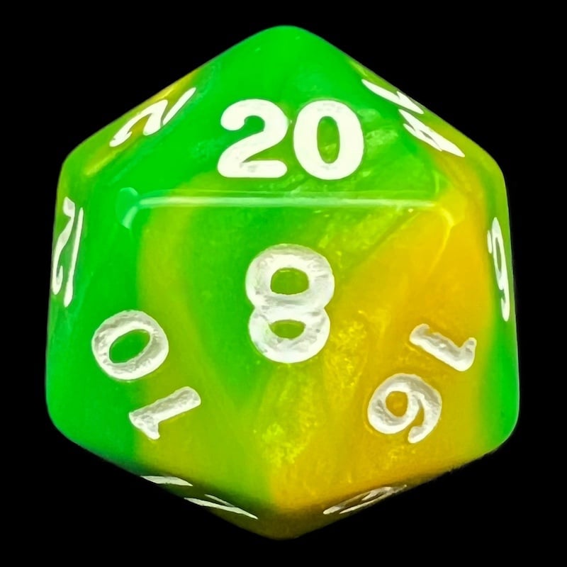 TDSO Duel Green & Yellow With White D20 Dice