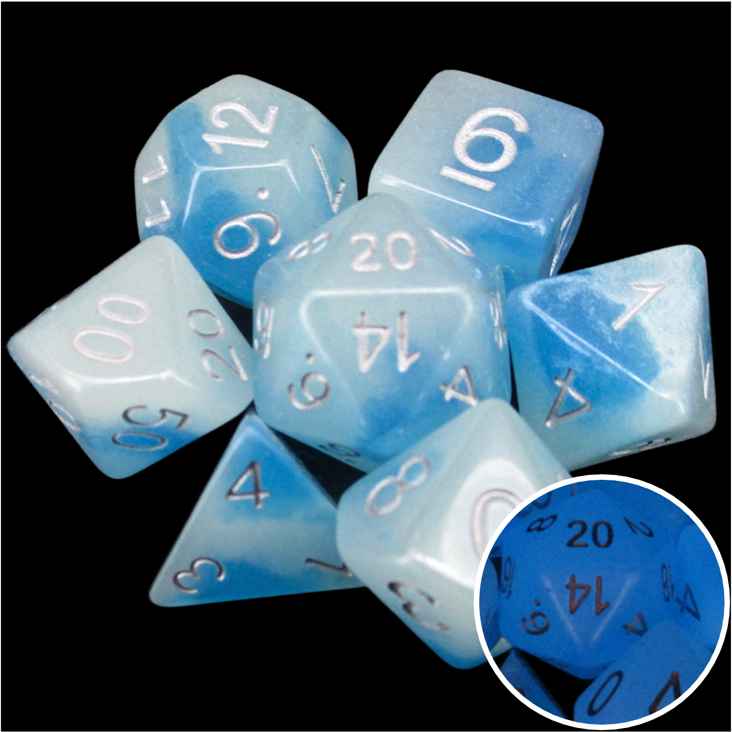 TDSO Duel Icy Rocks Glow in the Dark 7 Dice Polyset