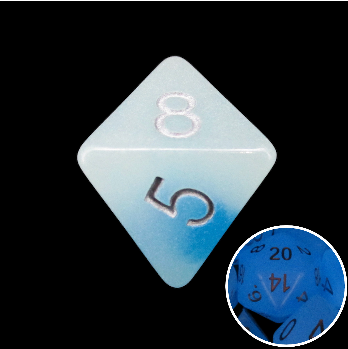 TDSO Duel Icy Rocks Glow in the Dark D8 Dice