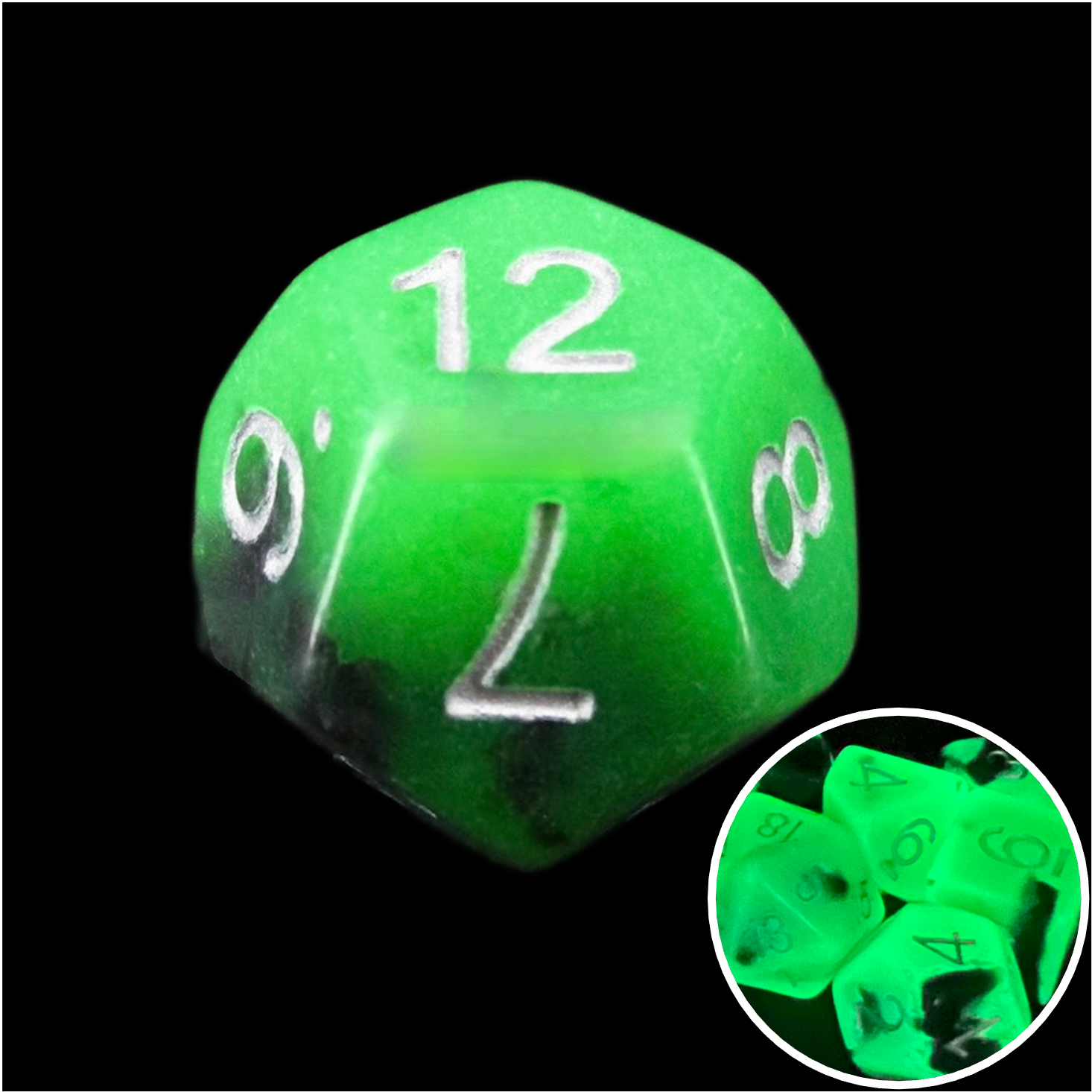 TDSO Duel Jade & Black Glow in the Dark D12 Dice