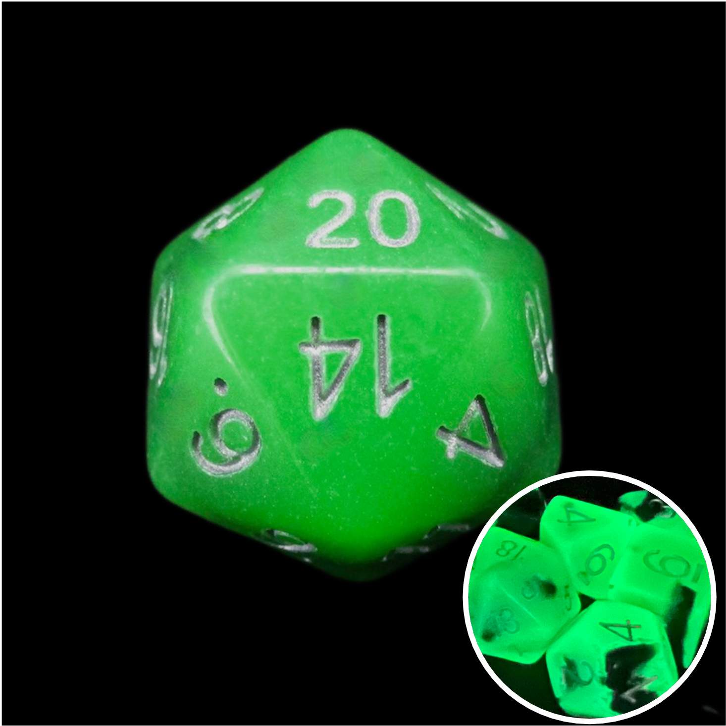 TDSO Duel Jade & Black Glow in the Dark D20 Dice