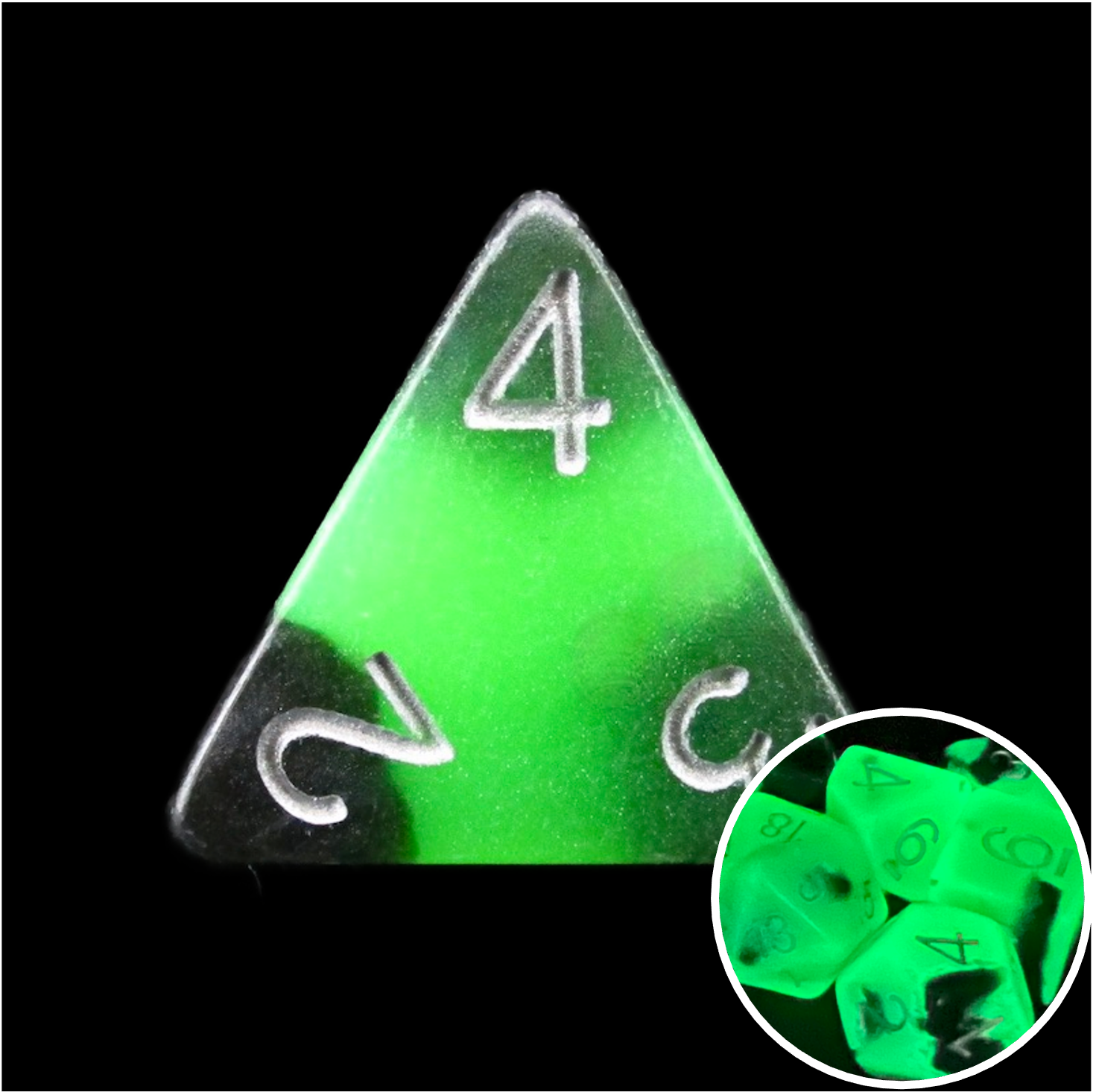 TDSO Duel Jade & Black Glow in the Dark D4 Dice