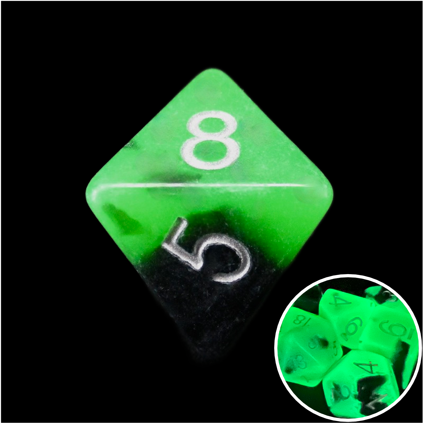 TDSO Duel Jade & Black Glow in the Dark D8 Dice