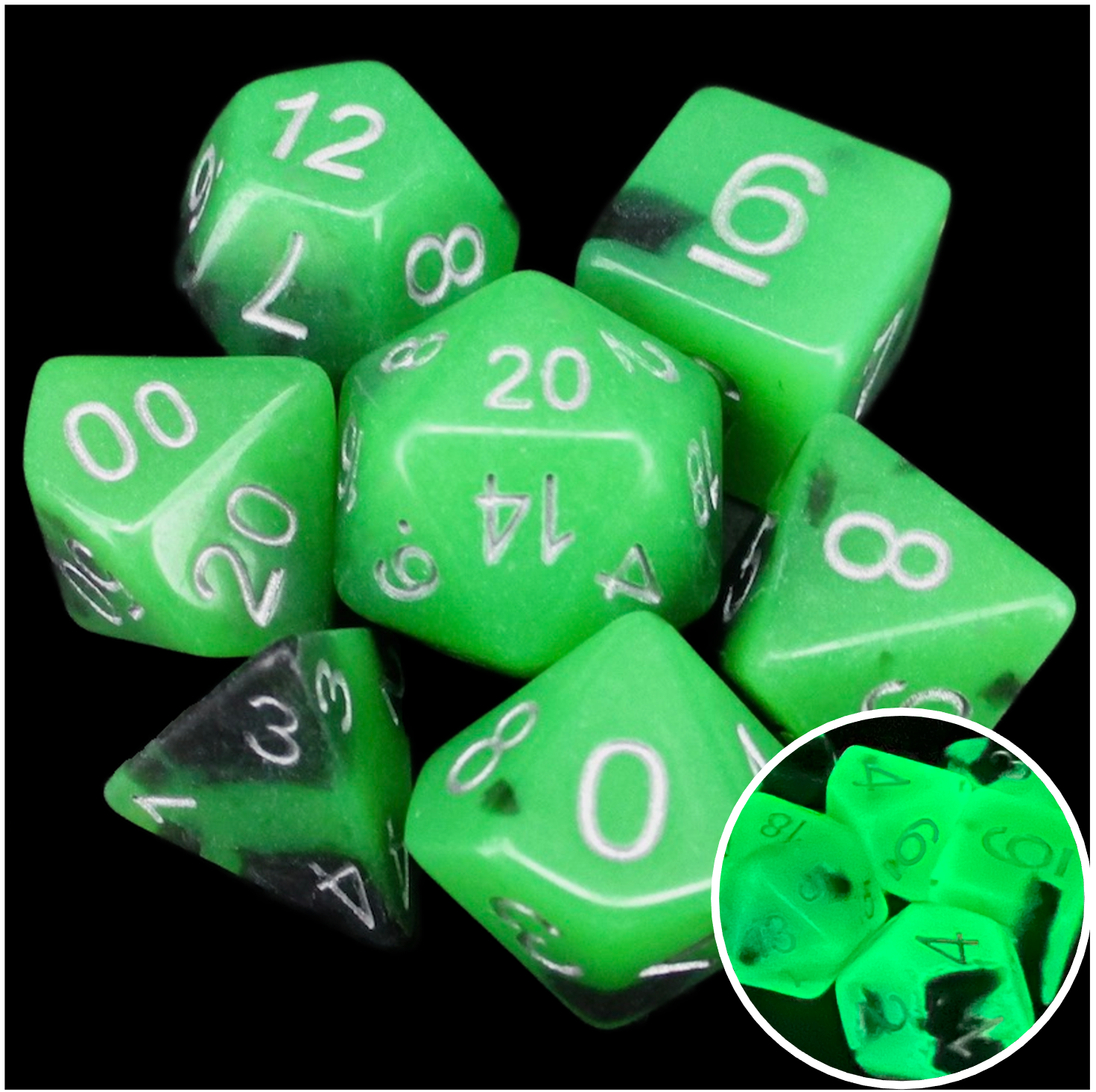 TDSO Duel Jade & Black Glow in the Dark 7 Dice Polyset
