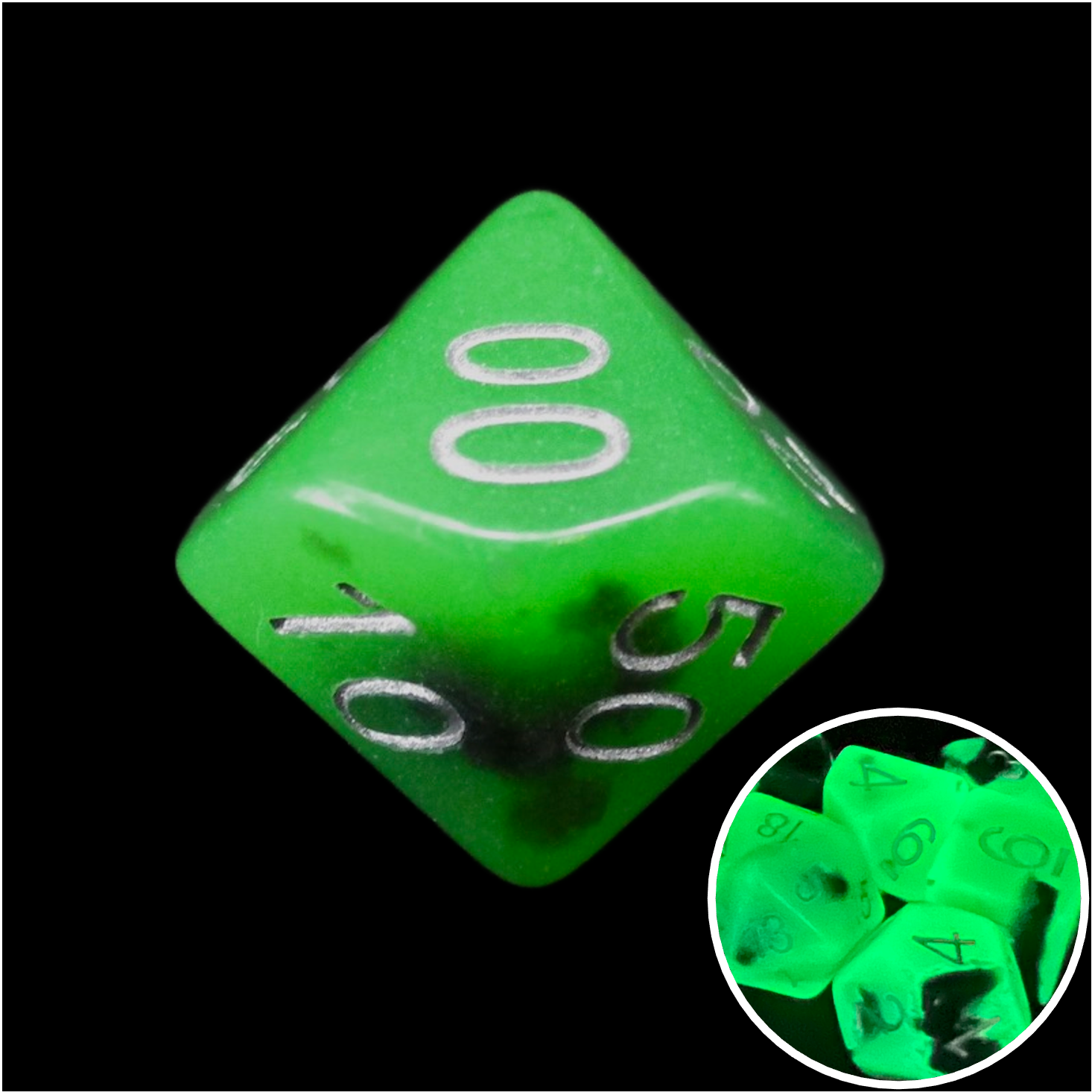 TDSO Duel Jade & Black Glow in the Dark Percentile Dice