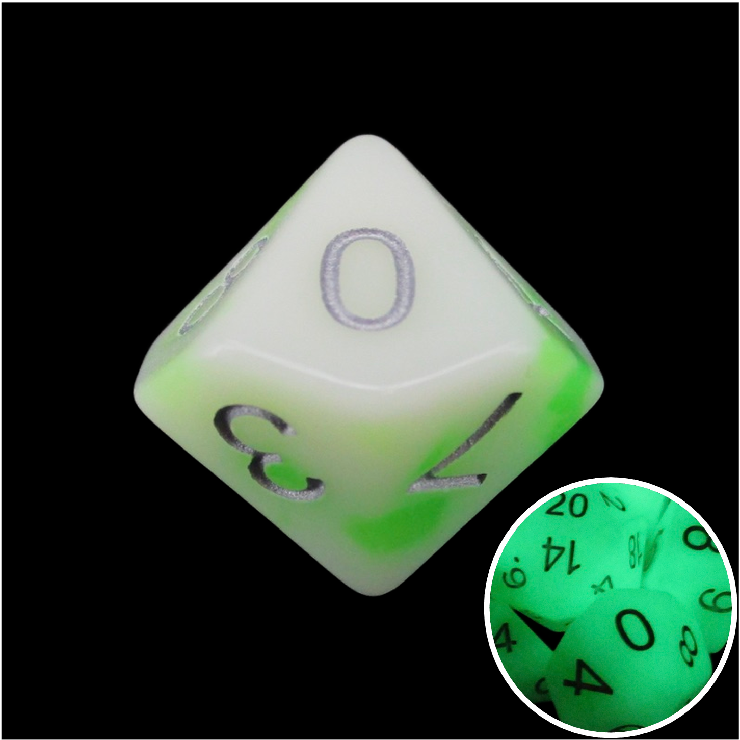 TDSO Duel Jade & White Glow in the Dark D10 Dice