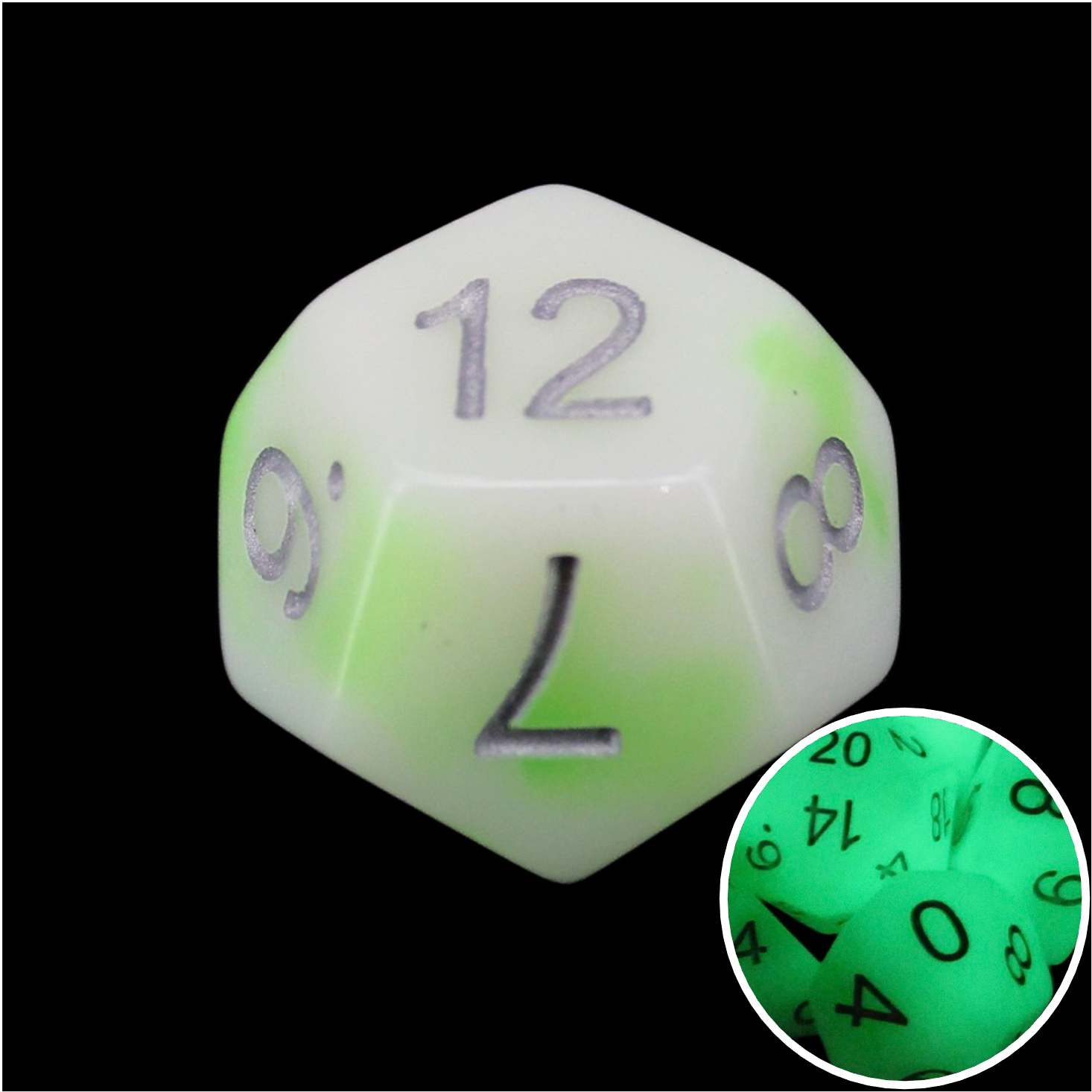 TDSO Duel Jade & White Glow in the Dark D12 Dice