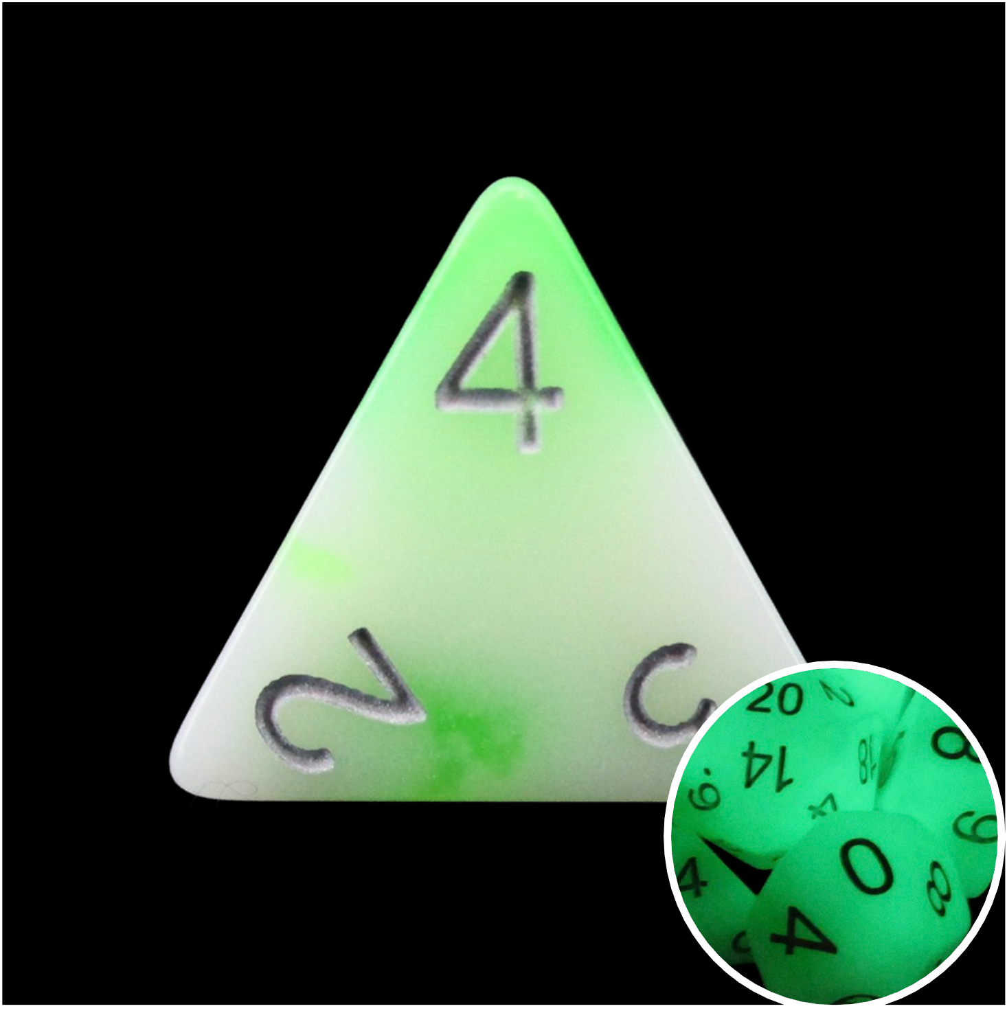 TDSO Duel Jade & White Glow in the Dark D4 Dice