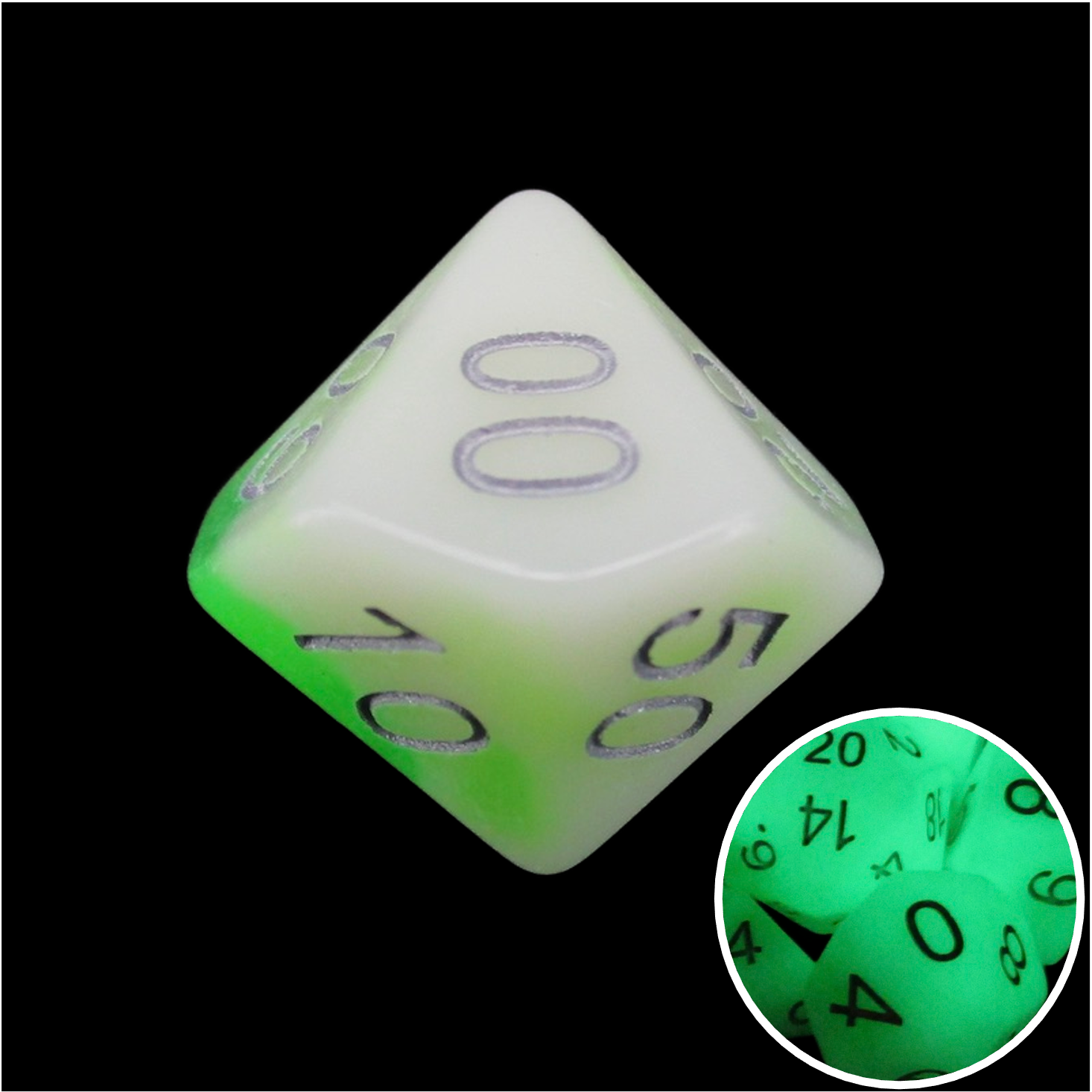 TDSO Duel Jade & White Glow in the Dark Percentile Dice