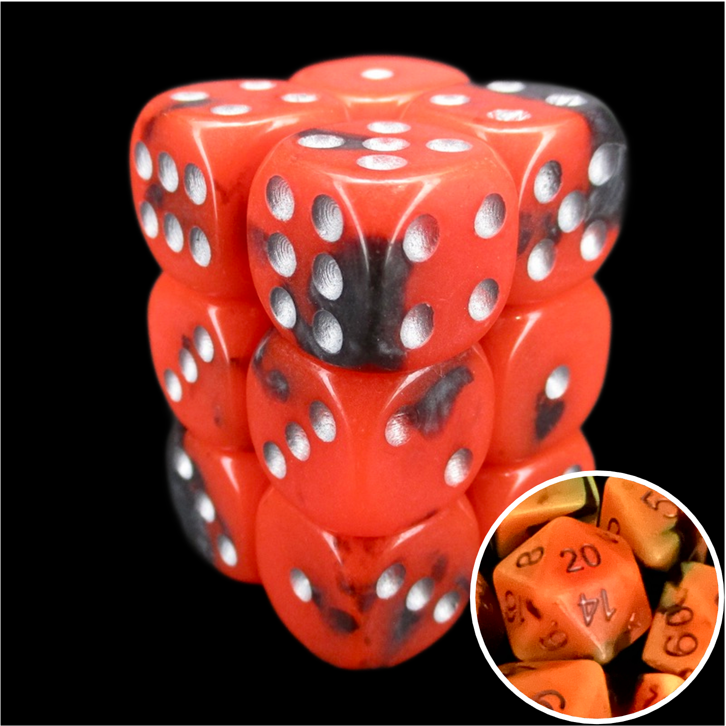 TDSO Duel Lava & Black Glow in the Dark 12 x D6 Dice Set
