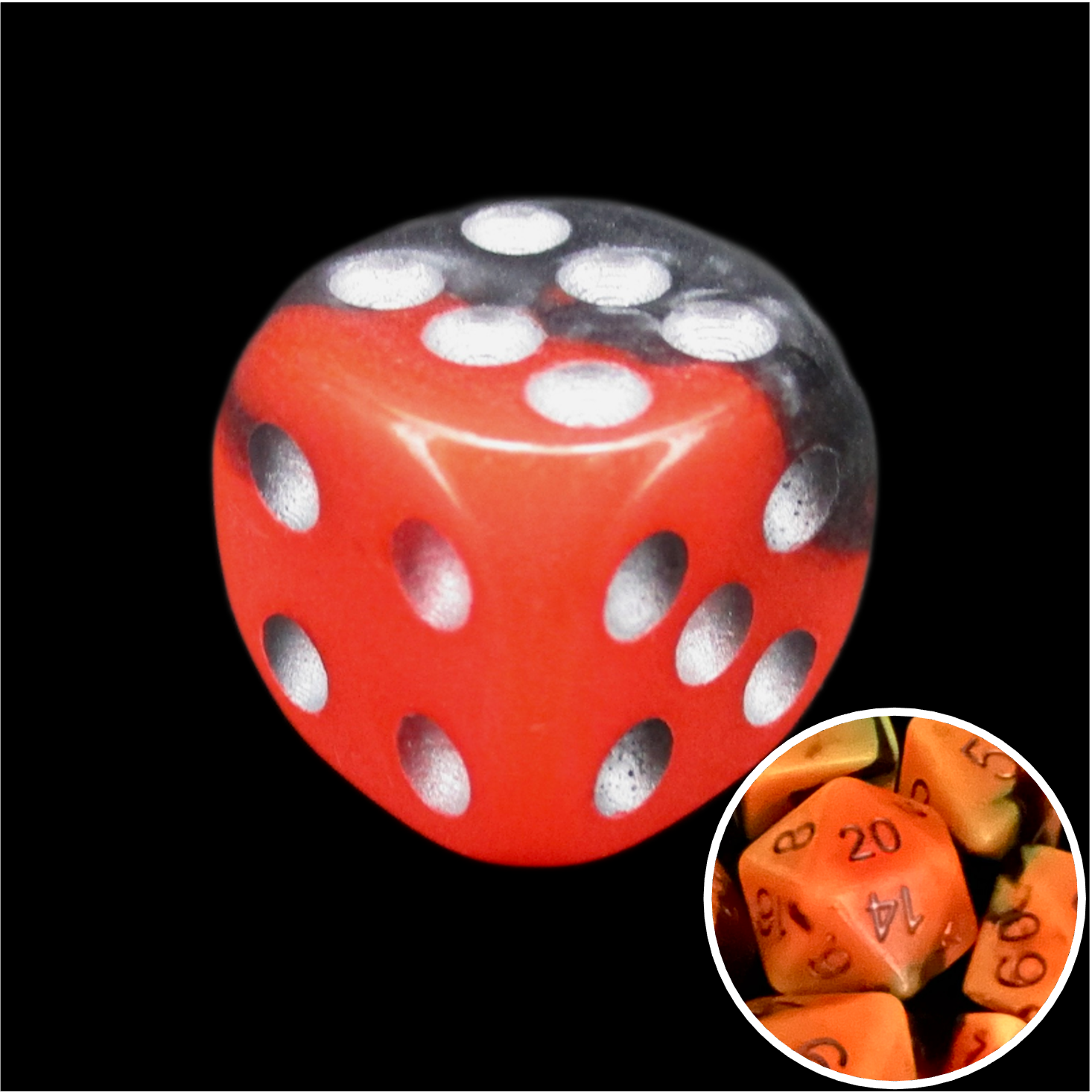 TDSO Duel Lava & Black Glow in the Dark 16mm D6 Spot Dice