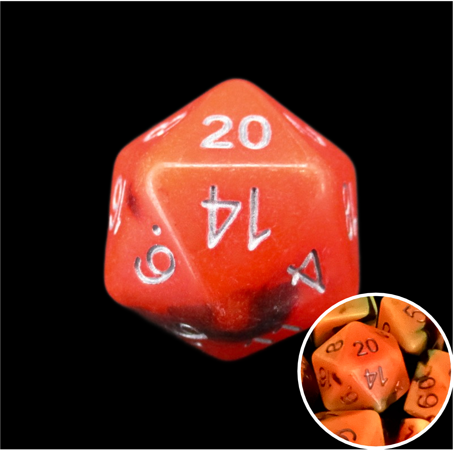 TDSO Duel Lava & Black Glow in the Dark D20 Dice