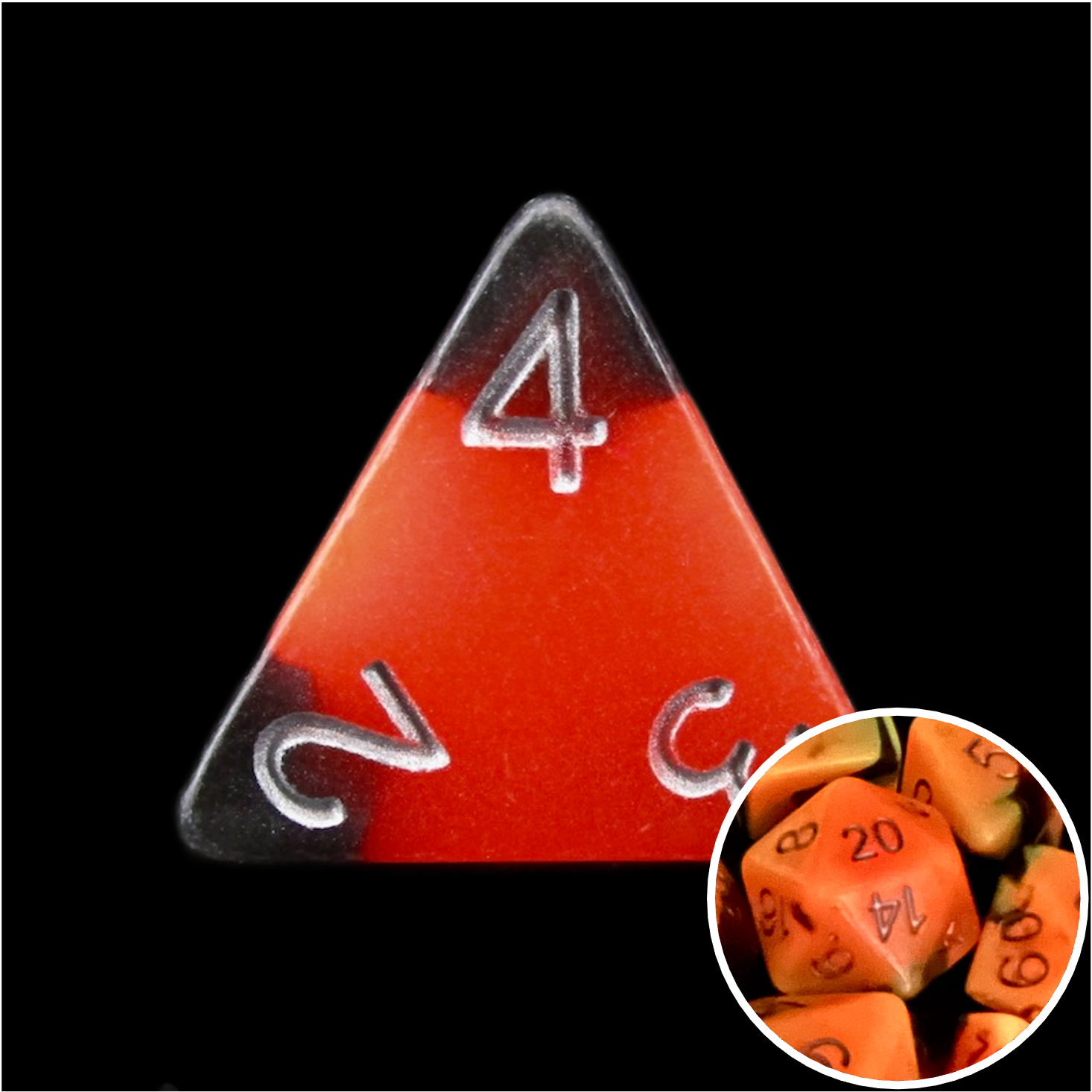 TDSO Duel Lava & Black Glow in the Dark D4 Dice