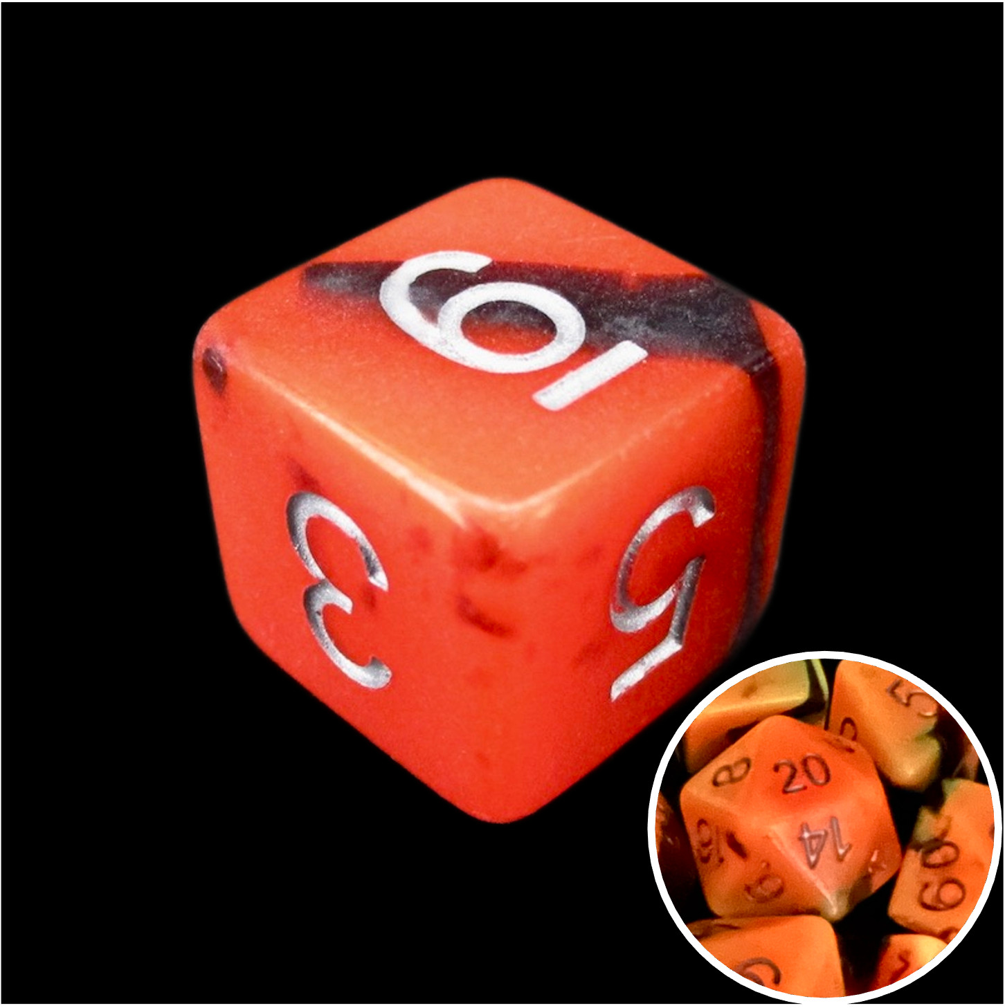 TDSO Duel Lava & Black Glow in the Dark D6 Dice
