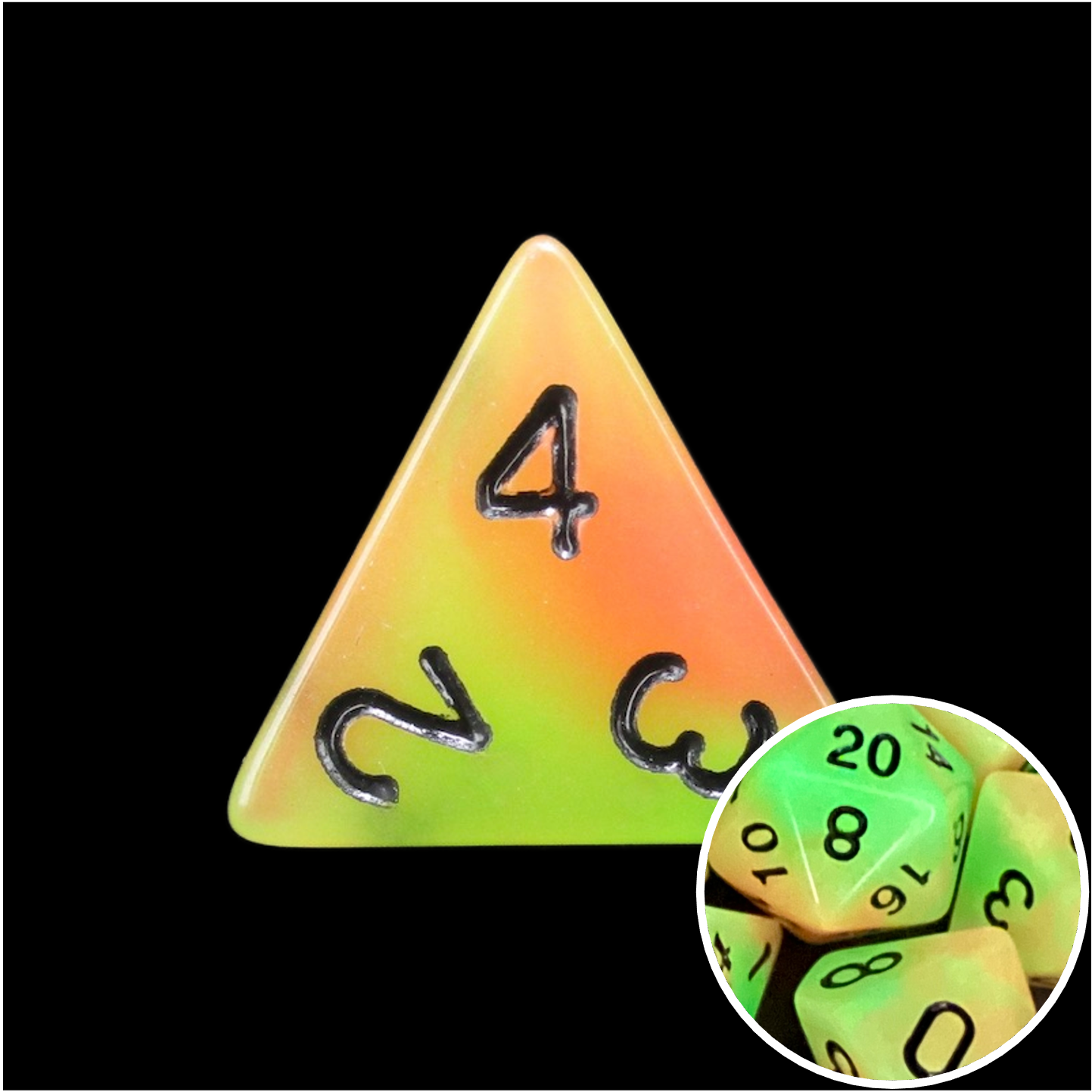 TDSO Duel Orange & Green Glow in the Dark D4 Dice