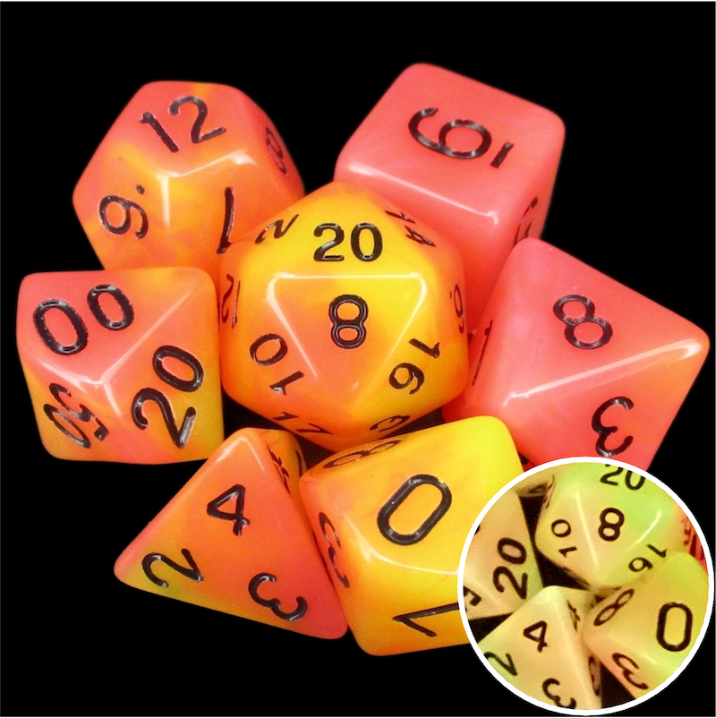 TDSO Duel Orange & Yellow Glow in the Dark 7 Dice Polyset
