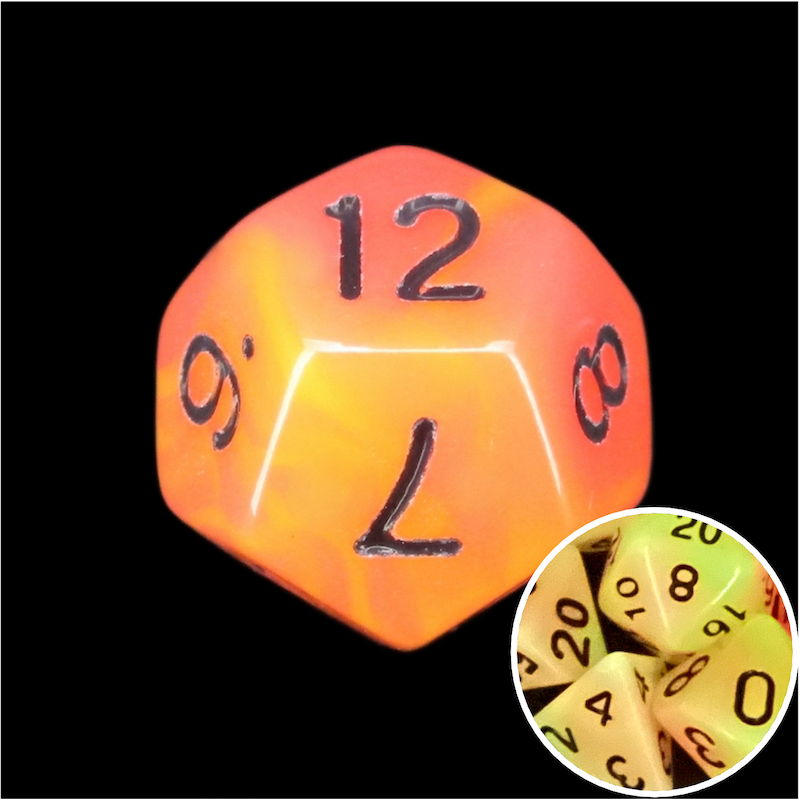 TDSO Duel Orange & Yellow Glow in the Dark D12 Dice