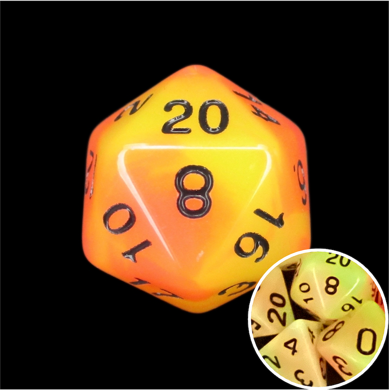 TDSO Duel Orange & Yellow Glow in the Dark D20 Dice