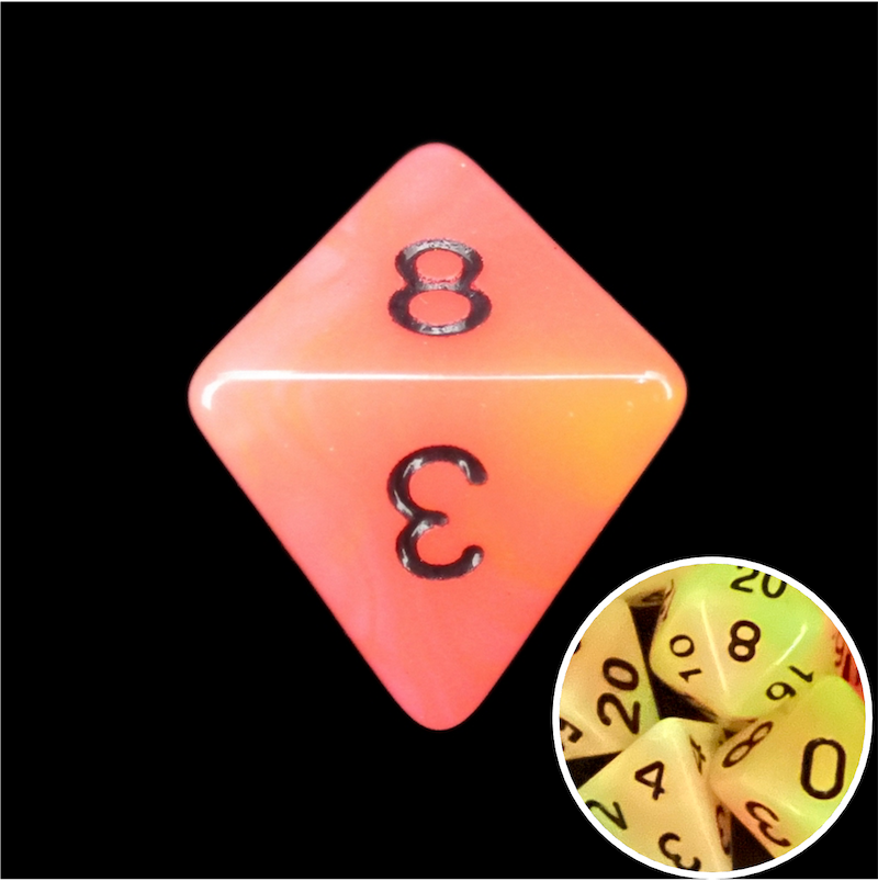 TDSO Duel Orange & Yellow Glow in the Dark D8 Dice